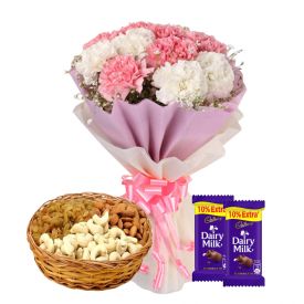 Mix Carnations & Mix Dry Fruits With Chocolate